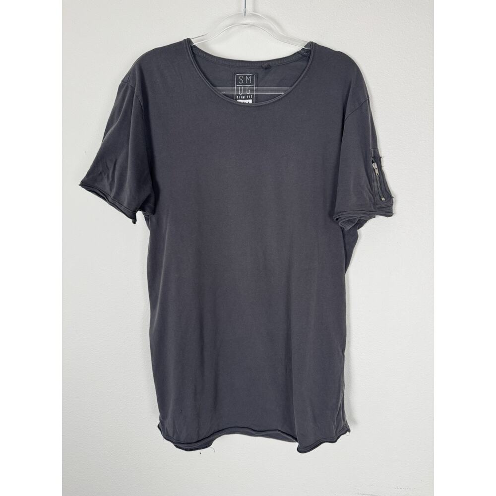 Smog Slim Fit Tee T-Shirt Men’s XXL Retro Y2k Zip Sleeve In Charcoal Gray